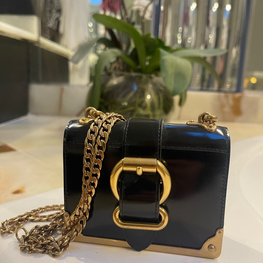 Prada Cahier Patent Black/Gold mini bag Crossbody